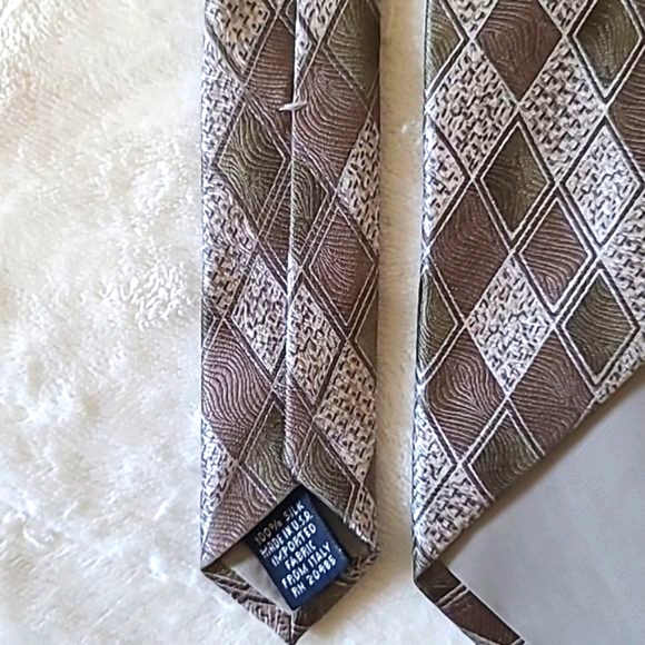Pierre Cardin 100% Silk Geometric Necktie  Brown Green Designer Preppy Classic - Picture 6 of 11
